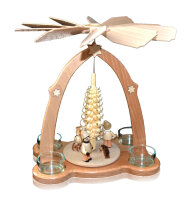 4er Teelichtpyramide - Winterkinder mit Spanbaum,...
