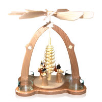 4er Teelichtpyramide - Engel mit Spanbaum, Original...